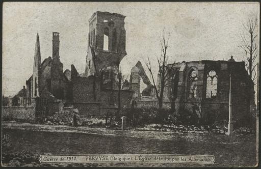 Pervijze (aujourd'hui Dixmude-Pervijze) . - L'église détruite par les Allemands.